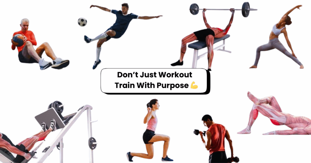 Different exercises symbolizing personalized fitness based on individual goals